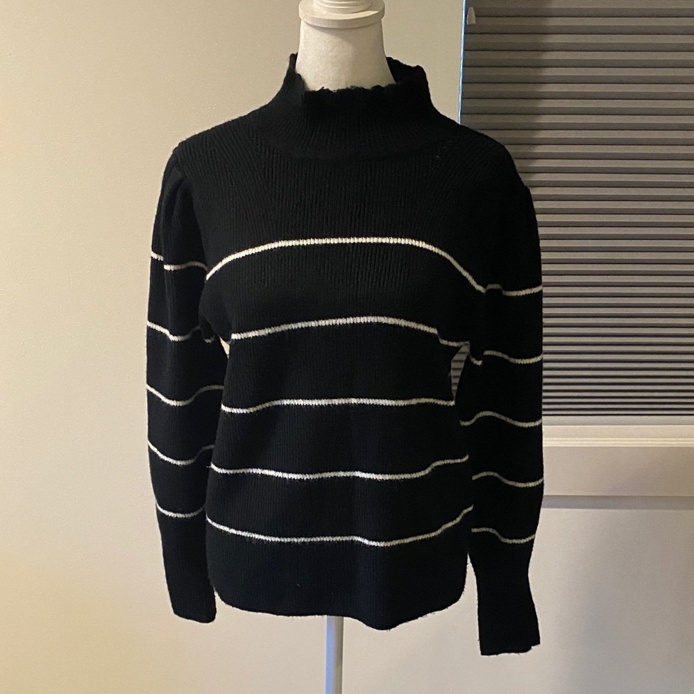 CeCe Black and Cream Striped Sweater